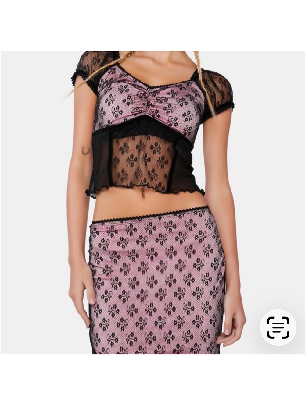 Pink Lace Two-Piece Crop Top & Skirt Set